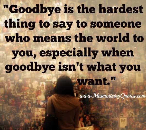Goodbye is the hardest thing to say to someone who means the world to you