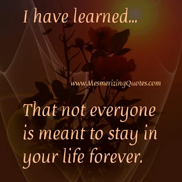 Not everyone is meant to stay in your Life